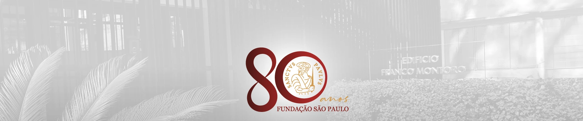 Imagem ilustrativa que mostra selo da Fundação São Paulo - 80 anos sob fundo cinza